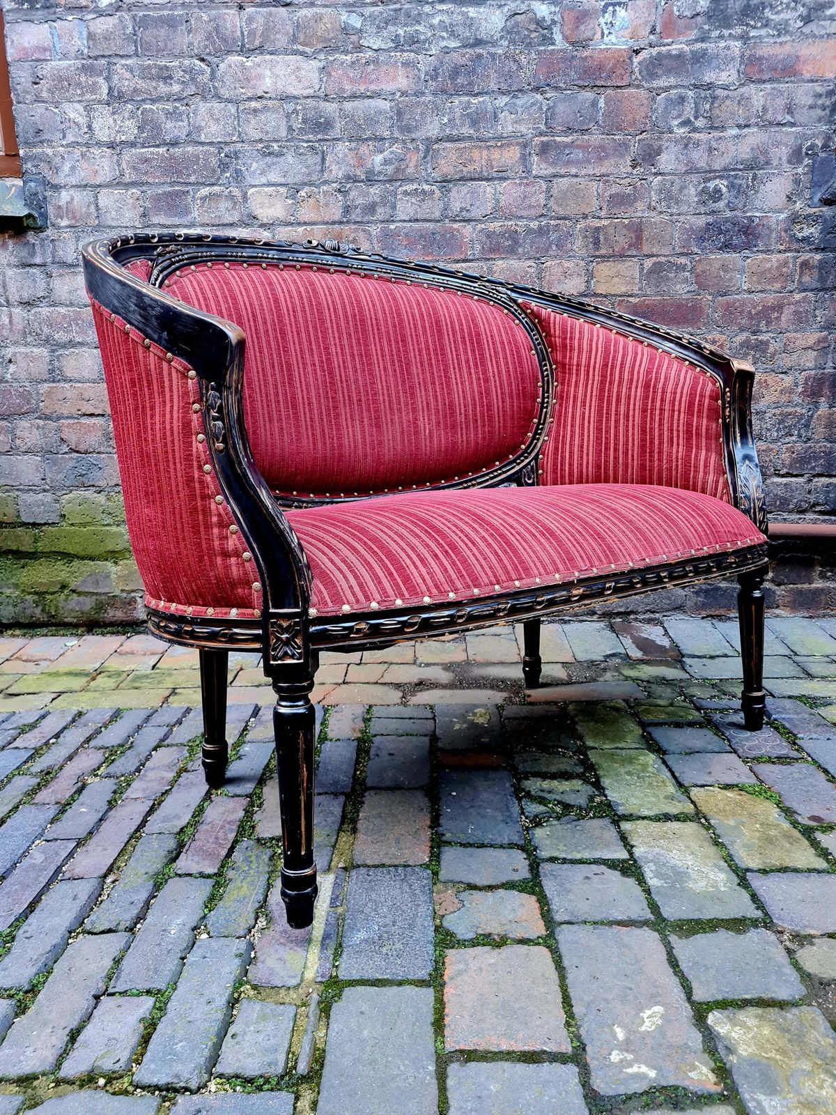 19th Century Ebonised Aesthetic Movement 2 Seater Sofa   Window Seat