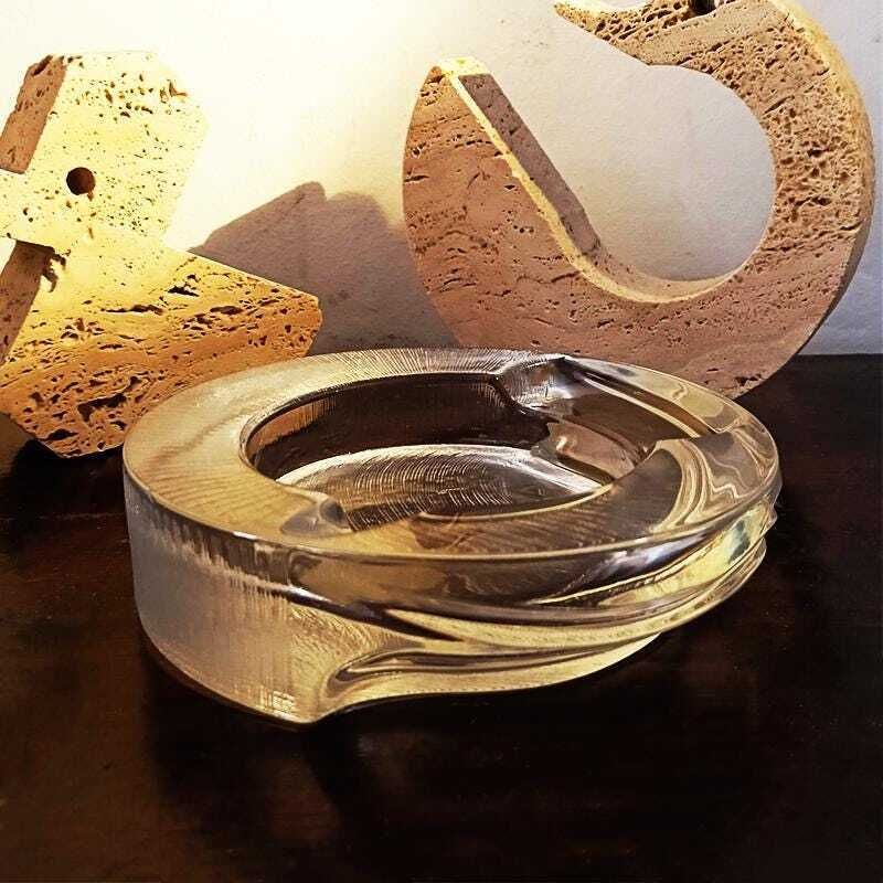 1970s Ashtray By Fabio Frontini For Arnolfo Di Cambio In Lead Crystal, Azteca Collection. photo furniture