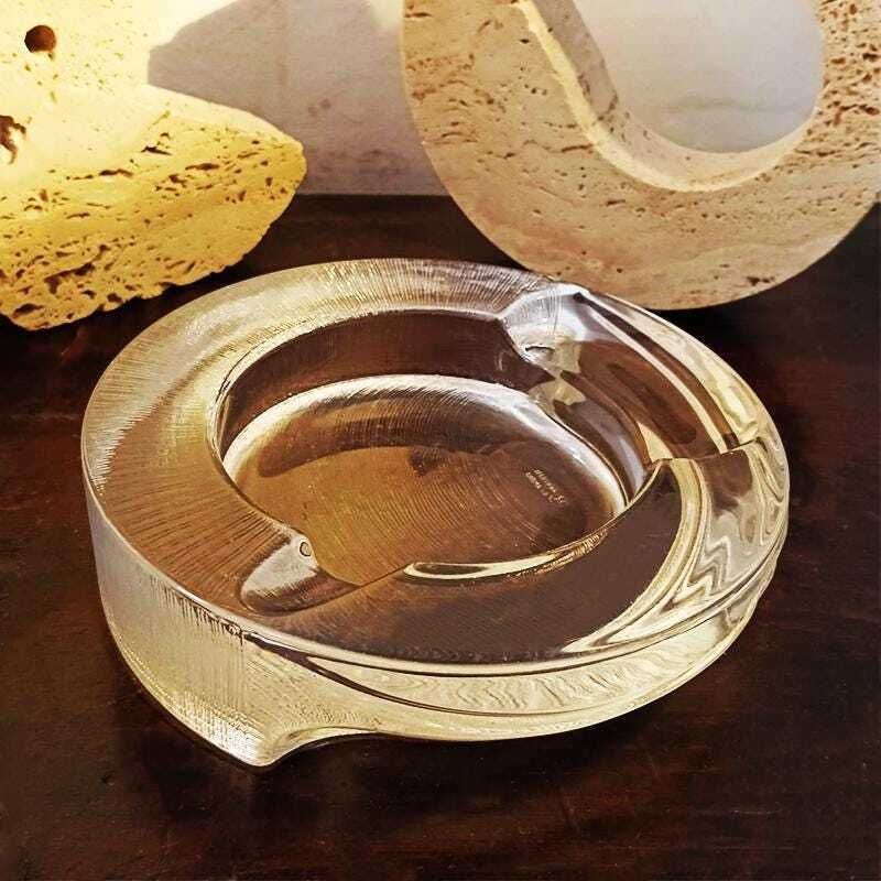 1970s Ashtray By Fabio Frontini For Arnolfo Di Cambio In Lead Crystal, Azteca Collection. photo for sale