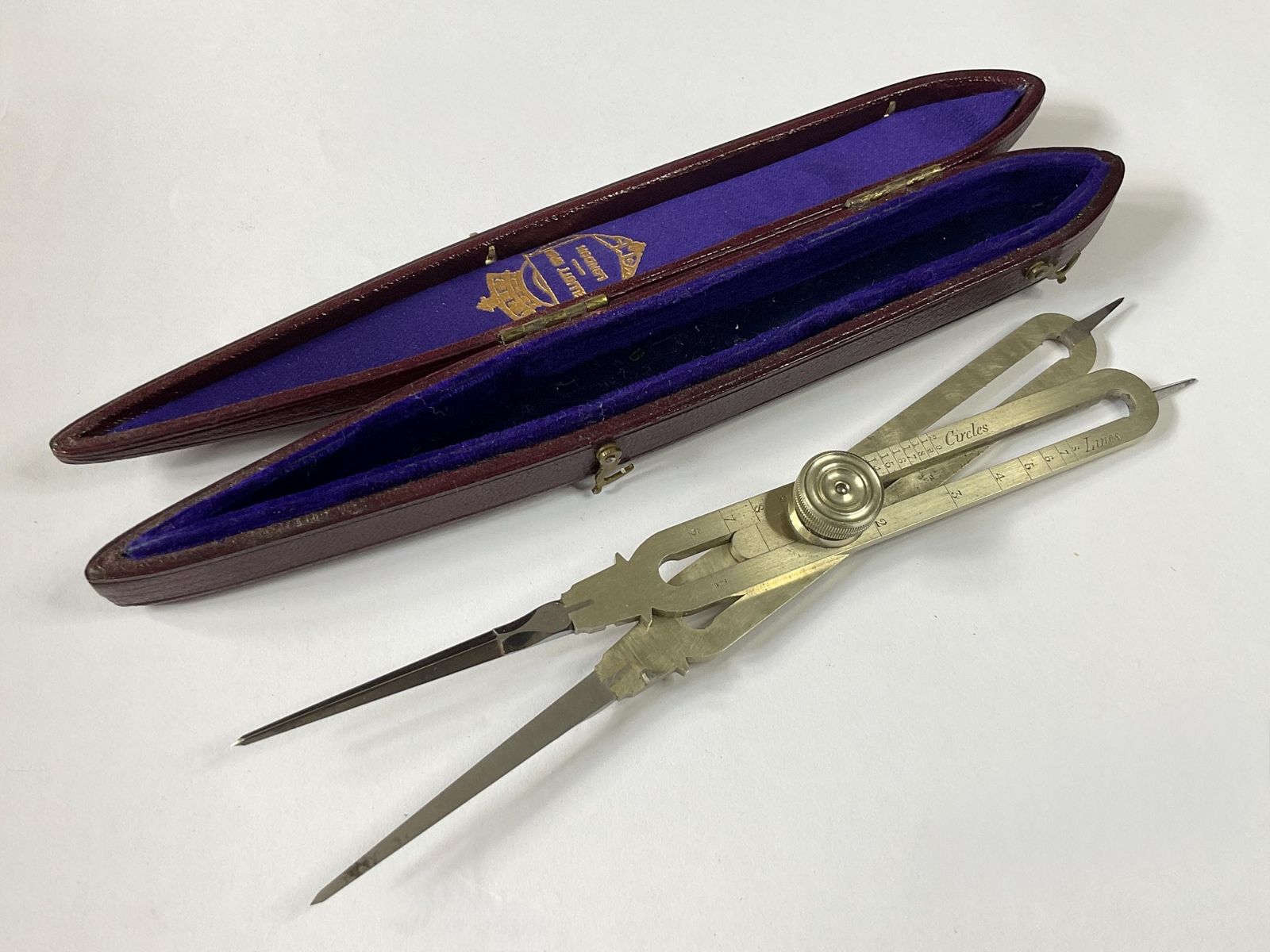 Pair Of German Silver Cased Dividers From 1864. Scientific Instrument.