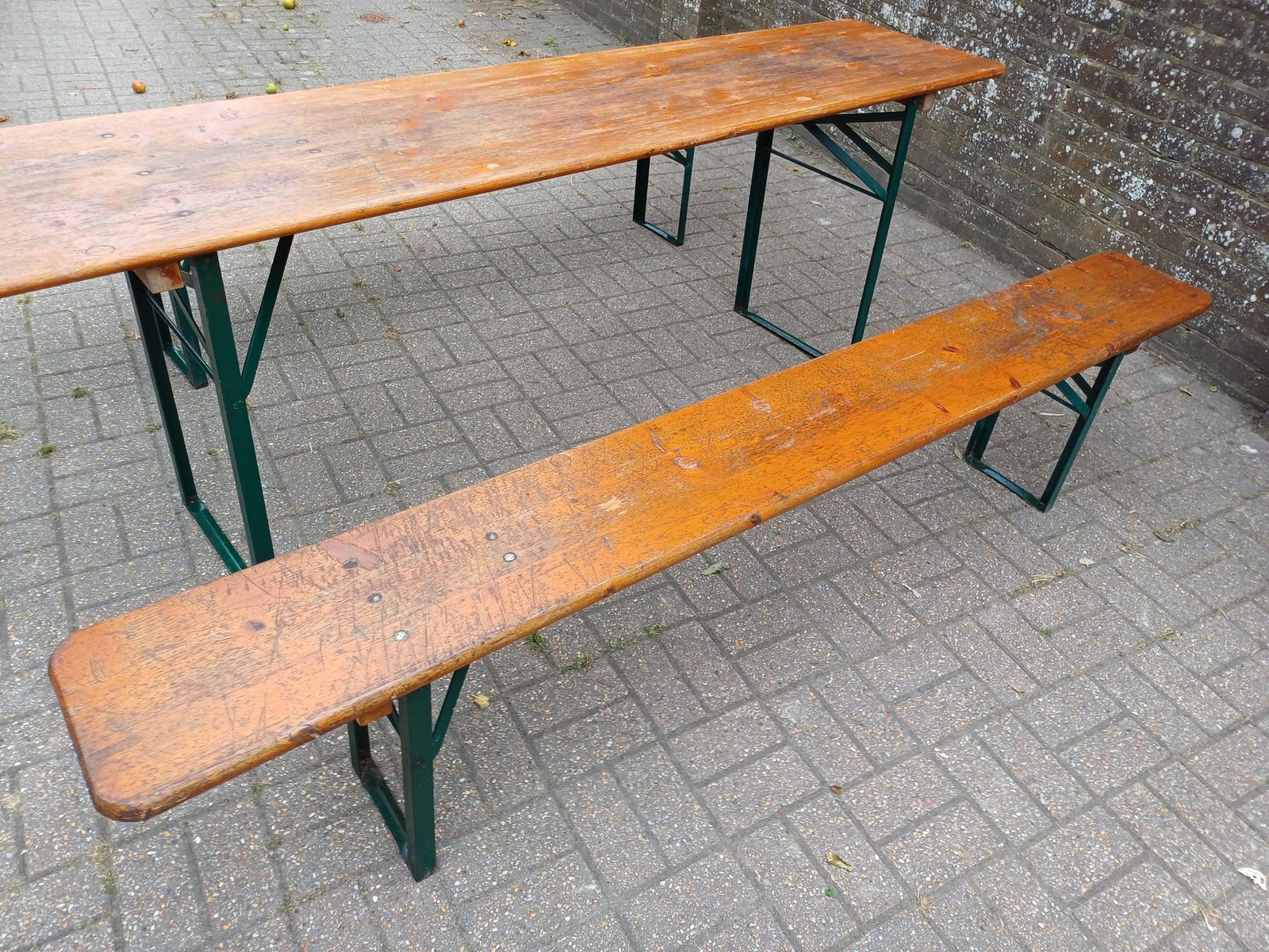 Upcycled Original Ruku Paulaner Gruppe 2005 Beer Garden Table & Benches Set Vintage Oktoberfest Folding German Biergarten photo vintage