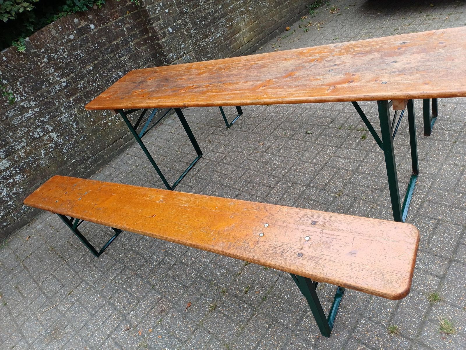 photo for sale Upcycled Original Ruku Paulaner Gruppe 2005 Beer Garden Table & Benches Set Vintage Oktoberfest Folding German Biergarten