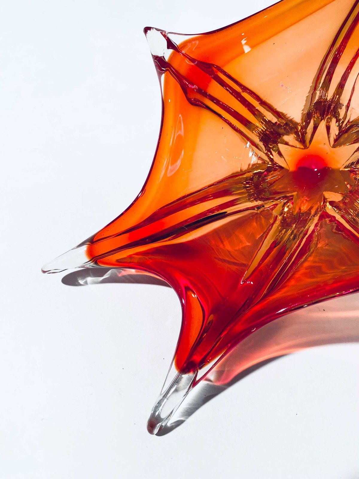 Vintage Fratelli Toso Murano 1960s Red Orange Sommerso Glass Fruit Bowl photo vinterior