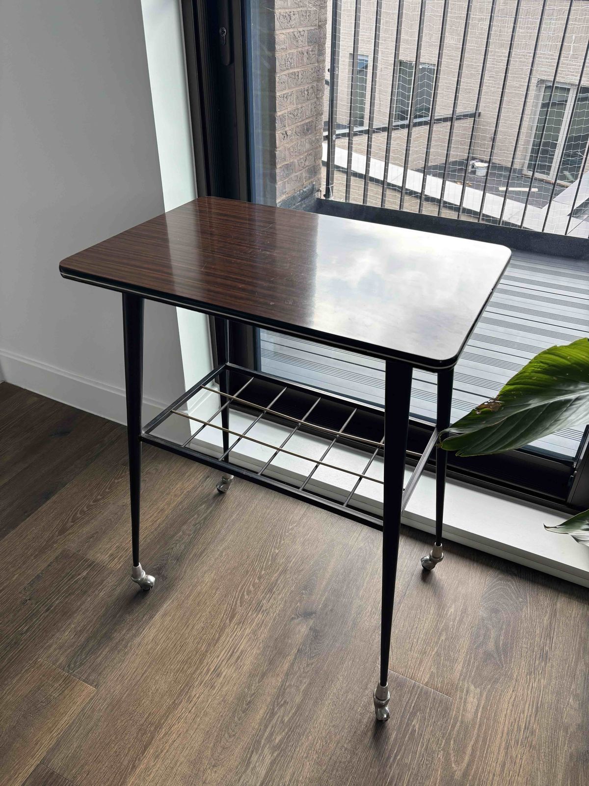 Vintage Side Table On Casters   1960s