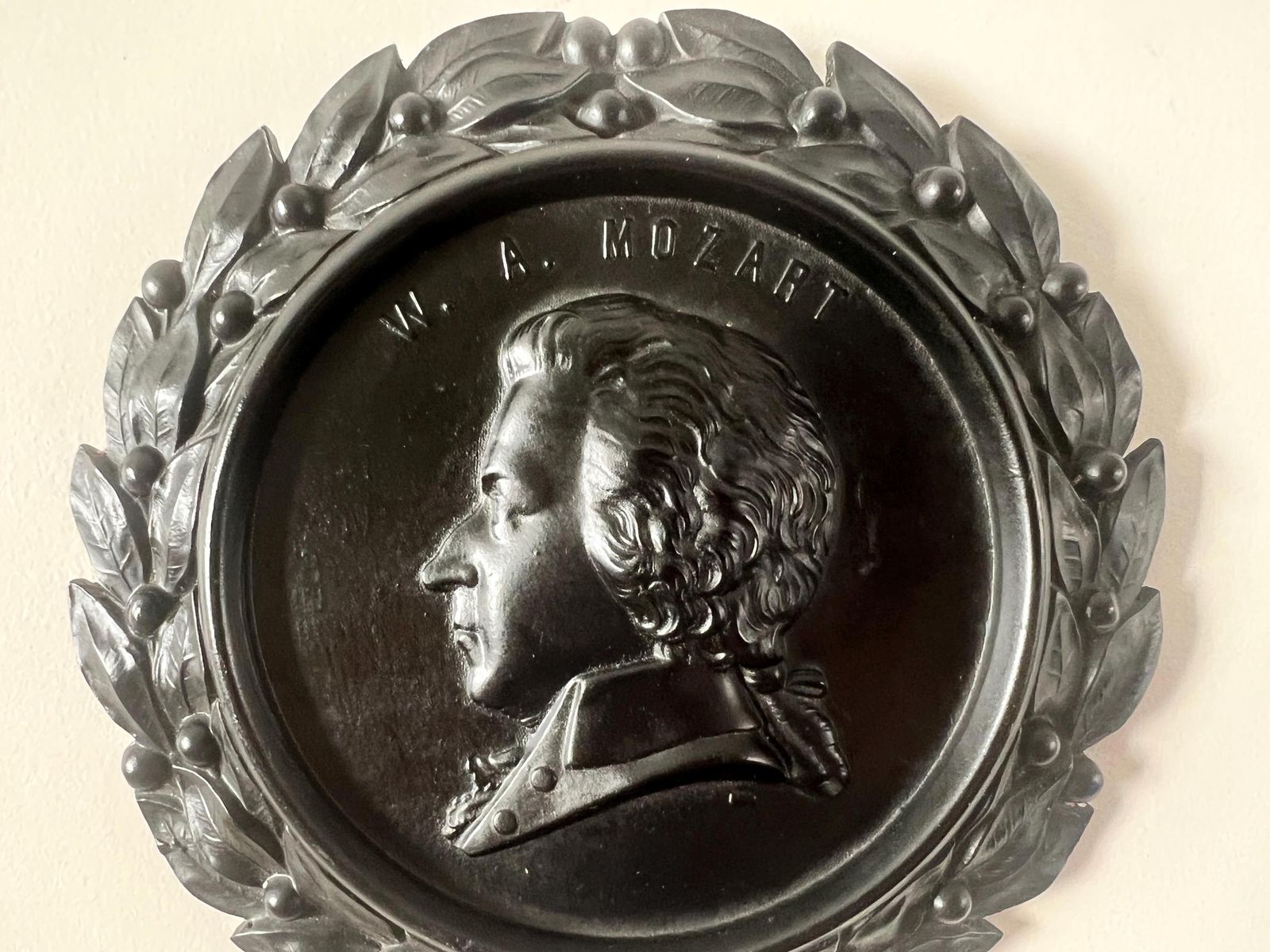 Antique W.A. Mozart Bois Durci Wall Plaque   19th Century Composer Relief   Grand Tour Souvenir   Dark Academia Library   Music Room Art photo furniture