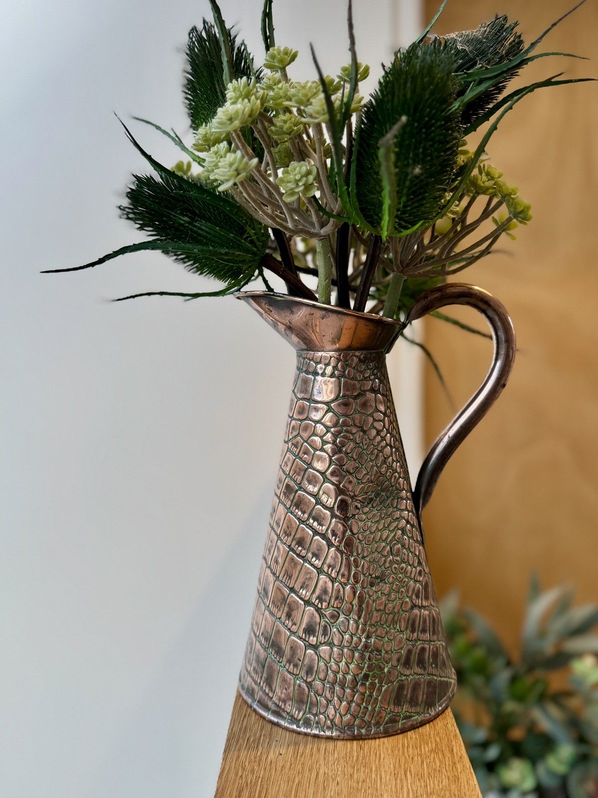 photo buy Antique Joseph Sankey & Sons Alligator/Lizard Textured Copper Jug Or Vase