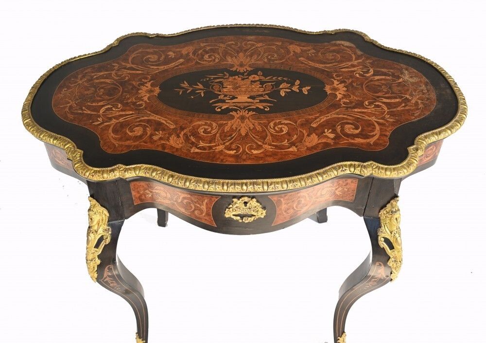 Louis XV Centre Table Marquetry Inlay Desk 1880 photo Furniture