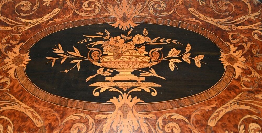 Louis XV Centre Table Marquetry Inlay Desk 1880 photo vinterior