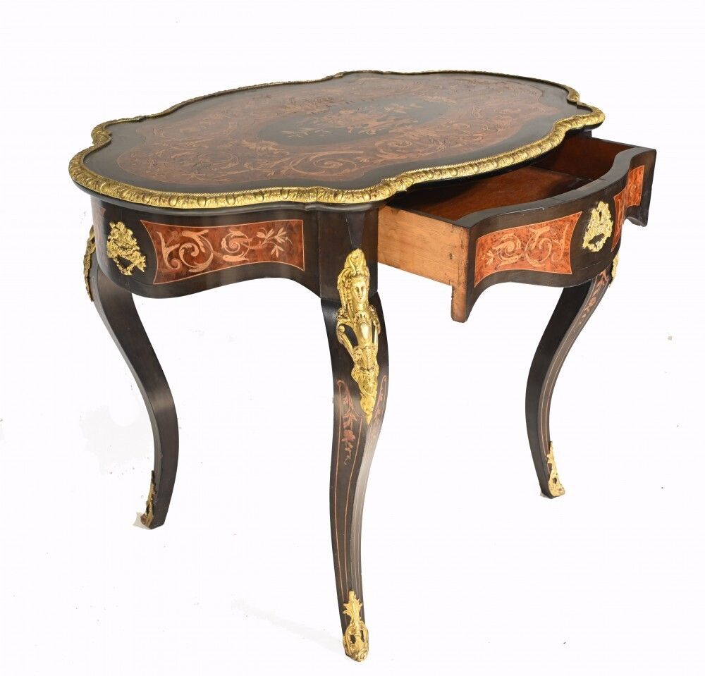 photo furniture Louis XV Centre Table Marquetry Inlay Desk 1880