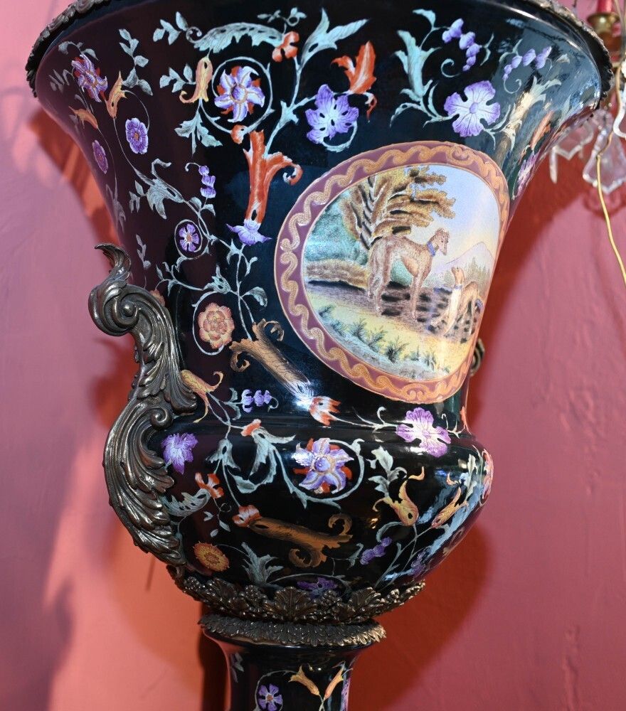 Pair French Porcelain Campana Urns Painted Art Nouveau photo buy