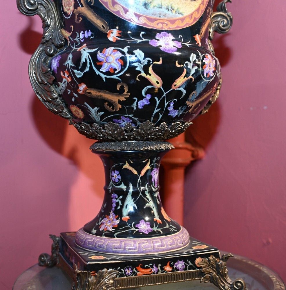 1250.0 Pair French Porcelain Campana Urns Painted Art Nouveau photo
