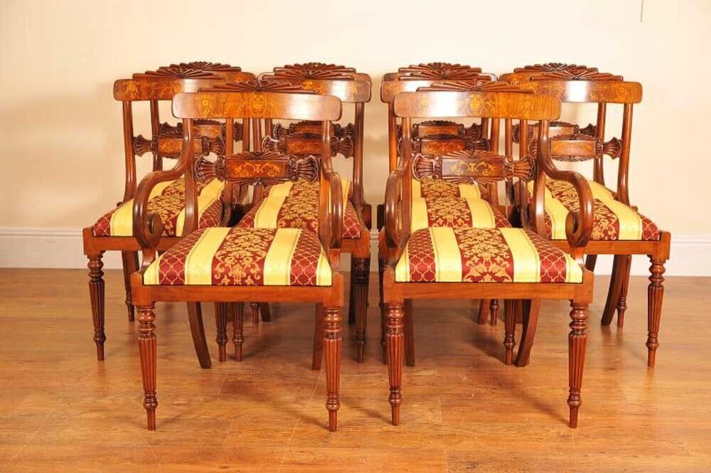 Set Regency Dining Chairs   10 Walnut Inlay Chair English photo furniture