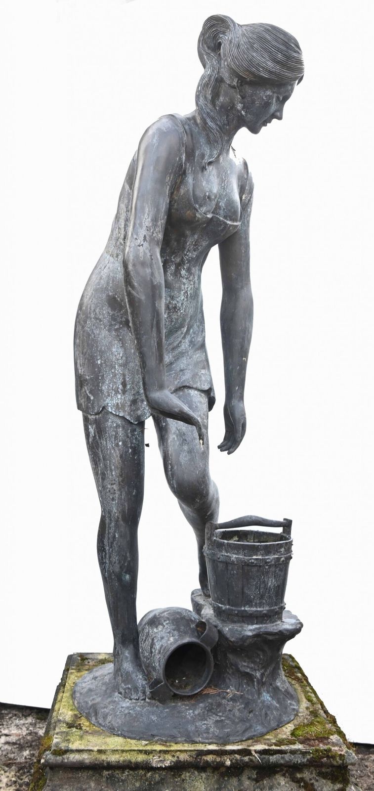 Classical Italian Bronze Water Maiden Statue Bucket Girl photo furniture