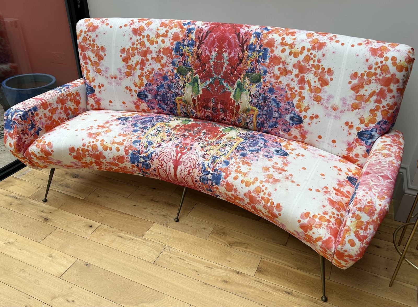 Mid Century Modern Italian Curved Cocktail Sofa, 1950s, Timorous Beasties Fabric photo furniture