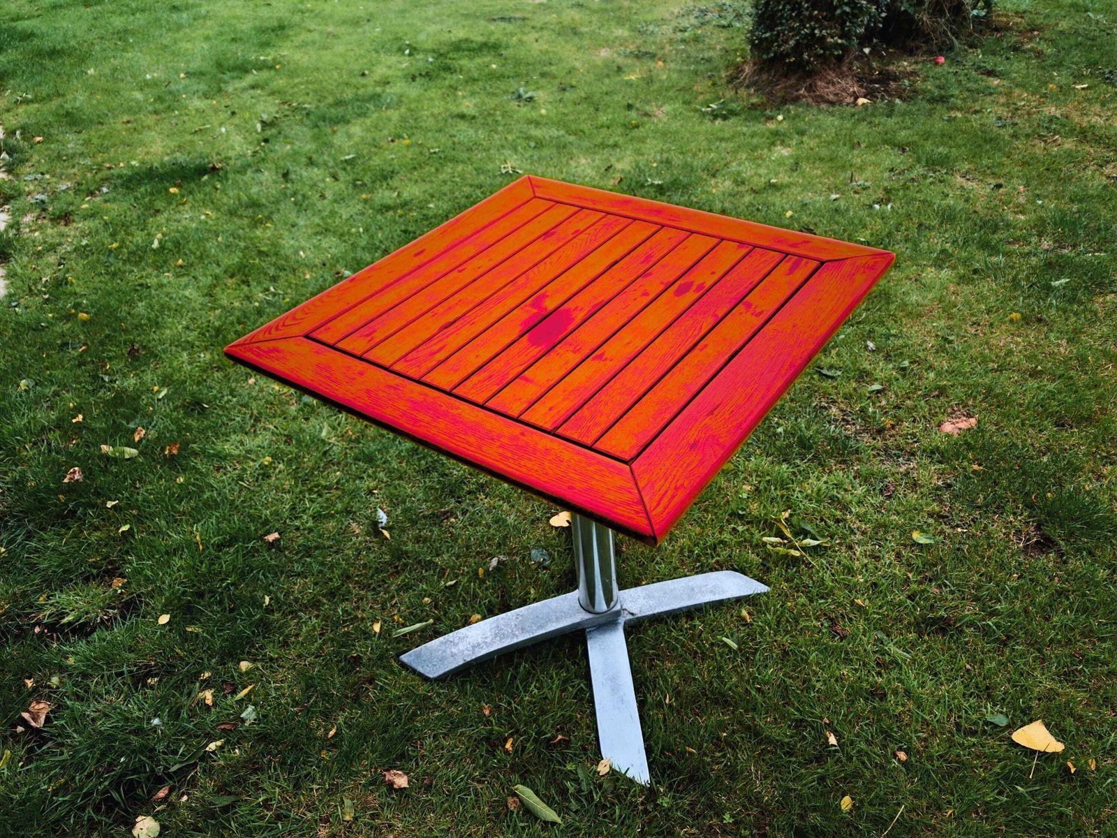 photo for sale Customisable Refurbished Tilt Top Stackable Garden Tables (70cm X 70cm) Suitable For Cafes, Pubs Or Garden Usage   74cm Height Assembled