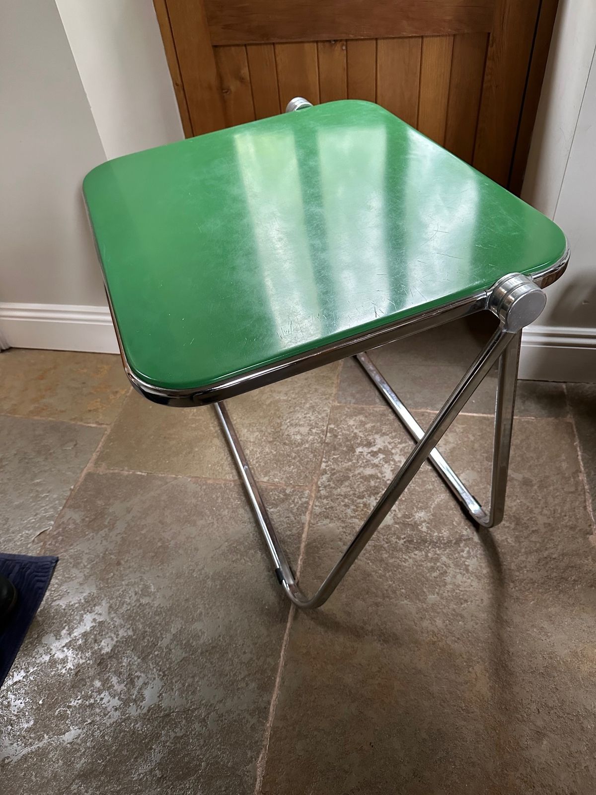 Midcentury "Platone" Green And Chrome Folding Desk By Giancarlo Piretti For Castelli, 1970s