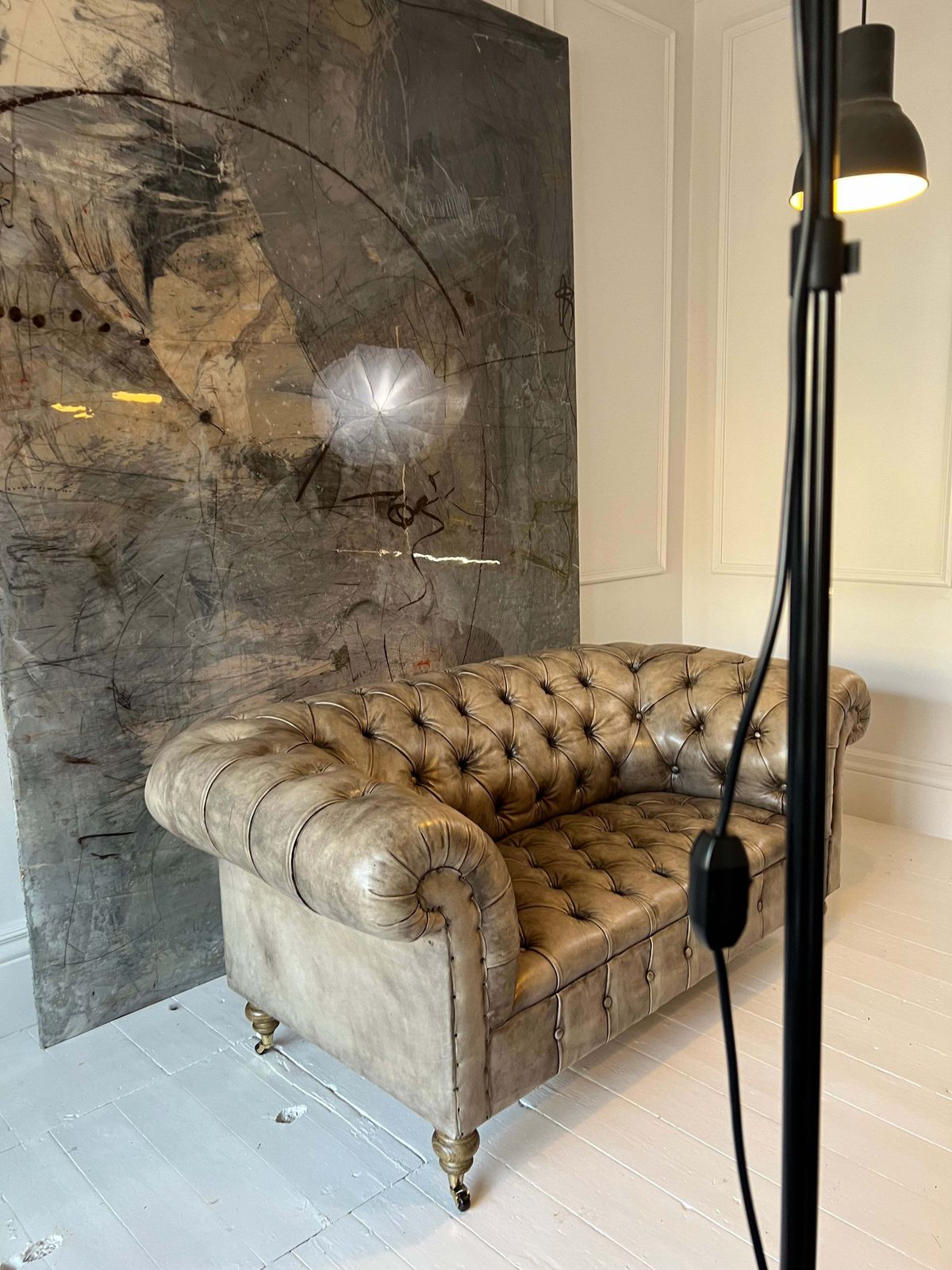 Our Hand Dyed Leather Goderich Chesterfield Sofa In Alpine Tan photo vinterior