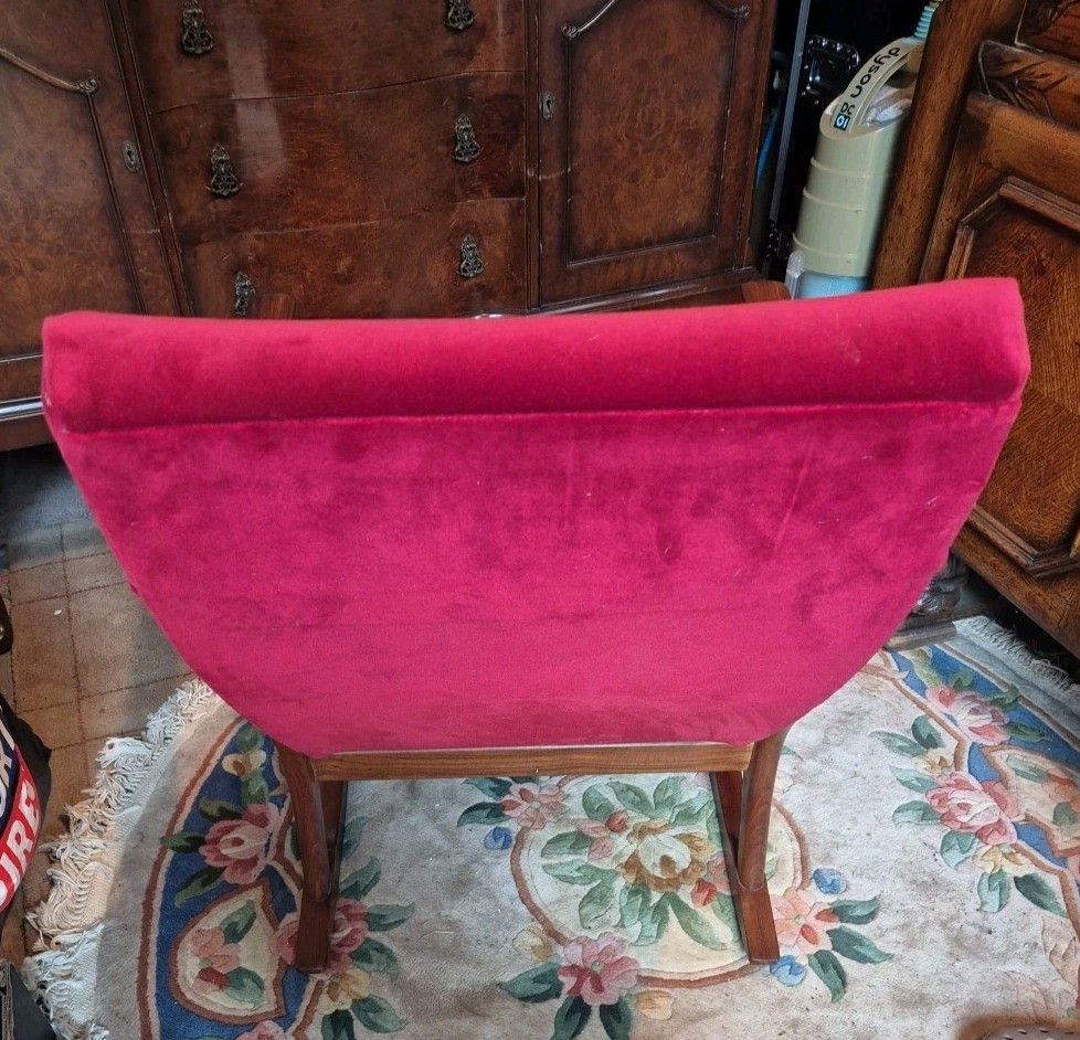 Vintage Retro Mid Century Teak & Red Velour  Rocking / Armchair By Furpro photo for sale