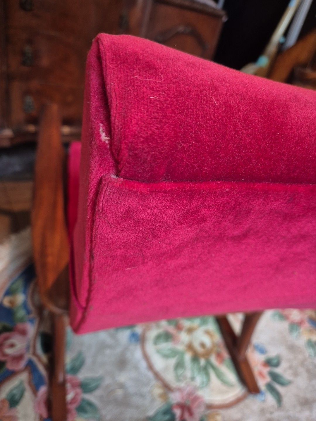 Vintage Retro Mid Century Teak & Red Velour  Rocking / Armchair By Furpro photo Furniture