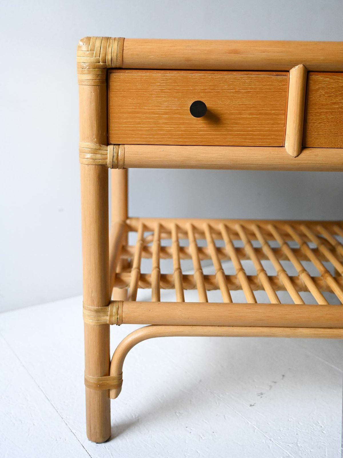 Dux Pair Of Bamboo And Woven Rattan Bedside Tables photo vintage