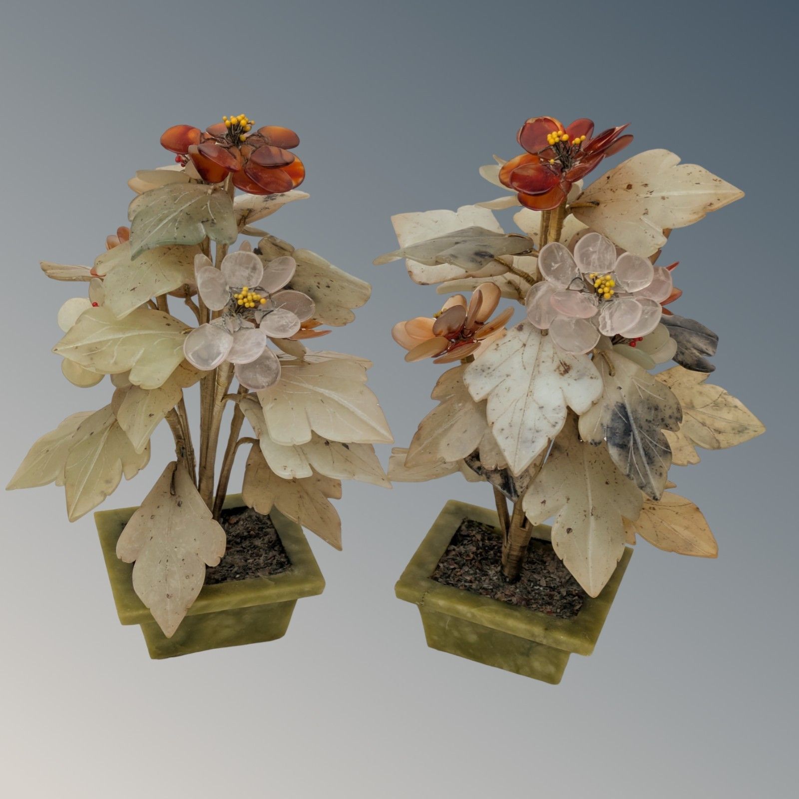 Pair Chinese Hardstone Jade Flower Jardiniere Bonsai photo furniture