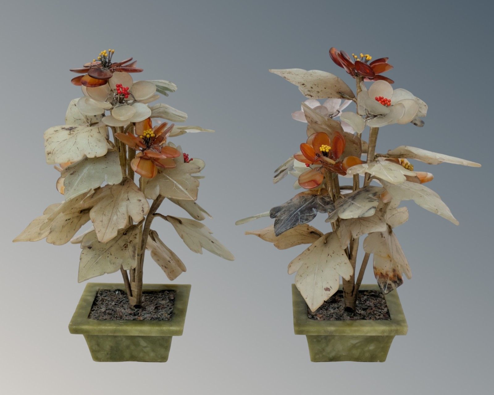 Pair Chinese Hardstone Jade Flower Jardiniere Bonsai photo 295.0