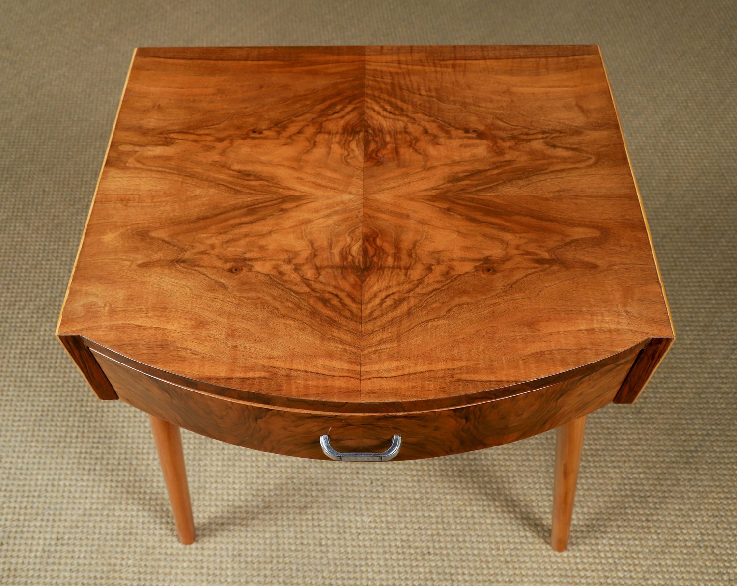 English Art Deco Walnut Side / Occasional / Bedside Table With Drawer (Circa 1930) photo vinterior