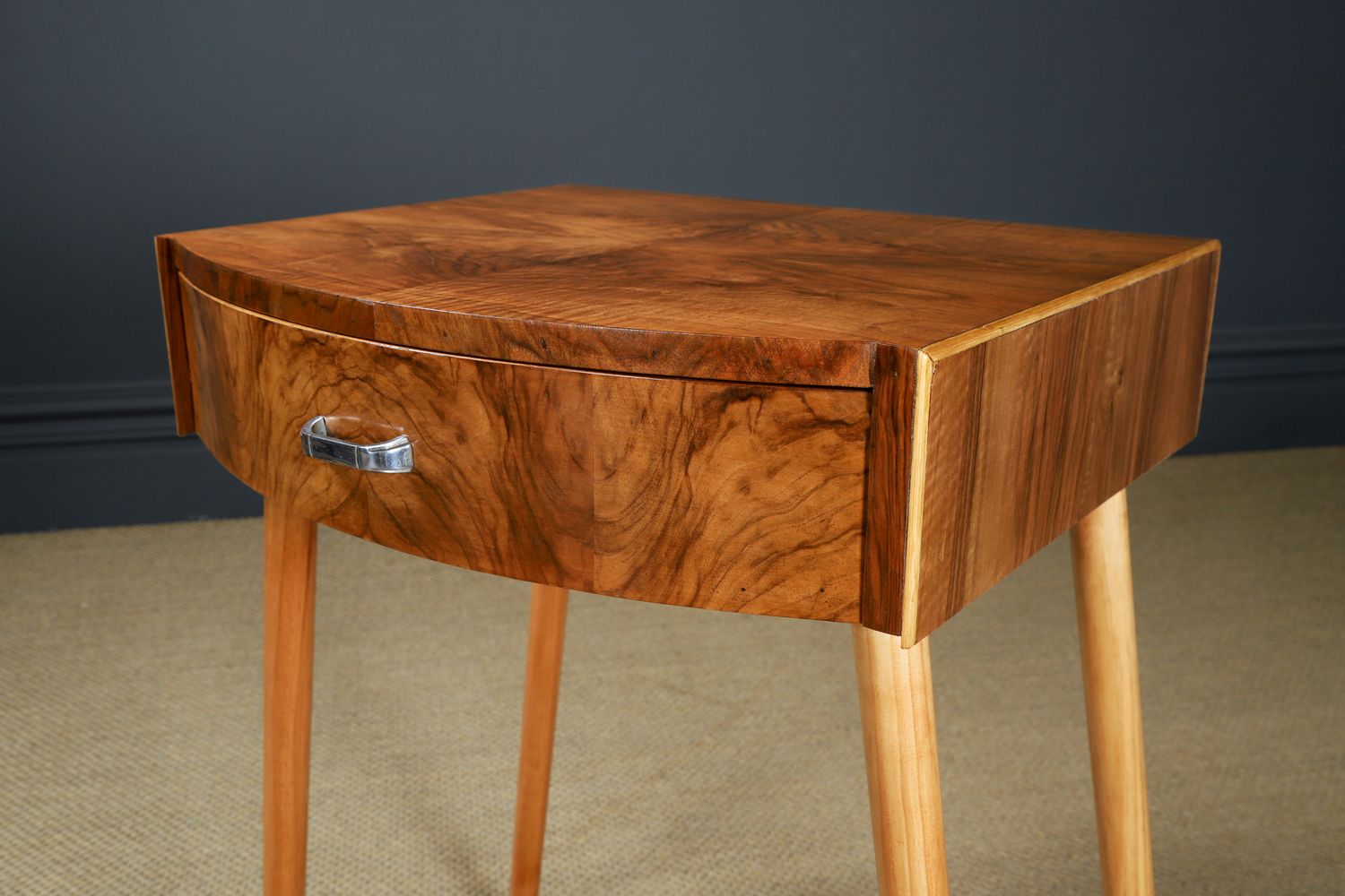 photo furniture English Art Deco Walnut Side / Occasional / Bedside Table With Drawer (Circa 1930)