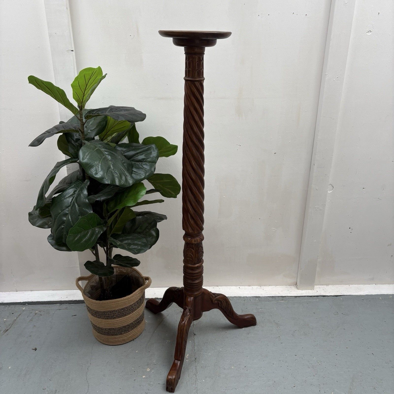 Antique 19th Century Carved Mahogany Torchere/ Plant Stand
