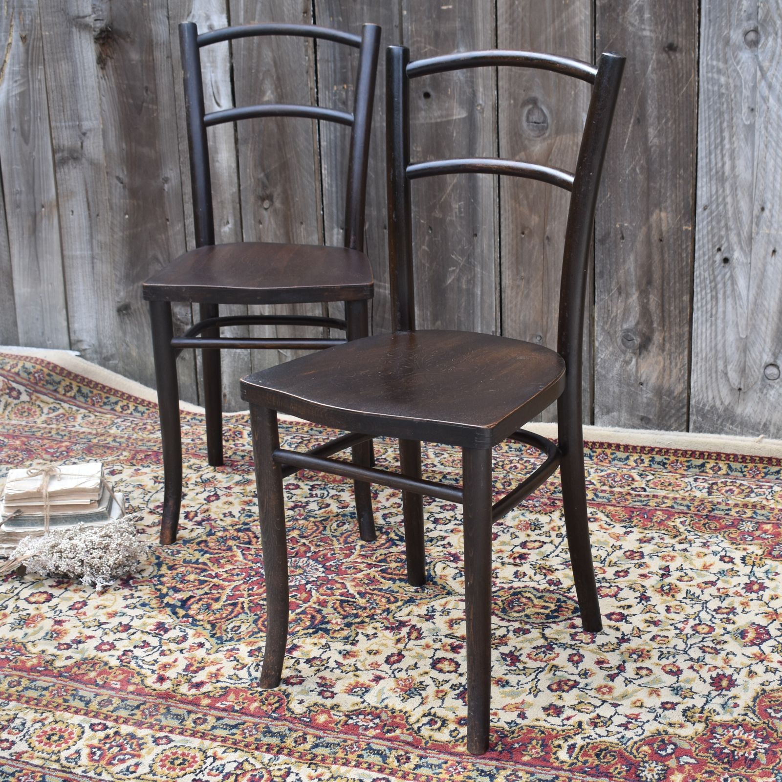 Antique 1920s Mundus J & J Kohn Bentwood Thonet Style Shield Seat Chairs Pair photo furniture