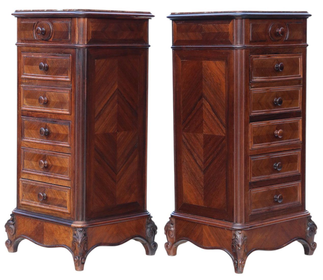 Antique C.1910 Pair Of Tall Parquetry Veneer Bedside Tables – Fine Quality Nightstands photo 2495.0