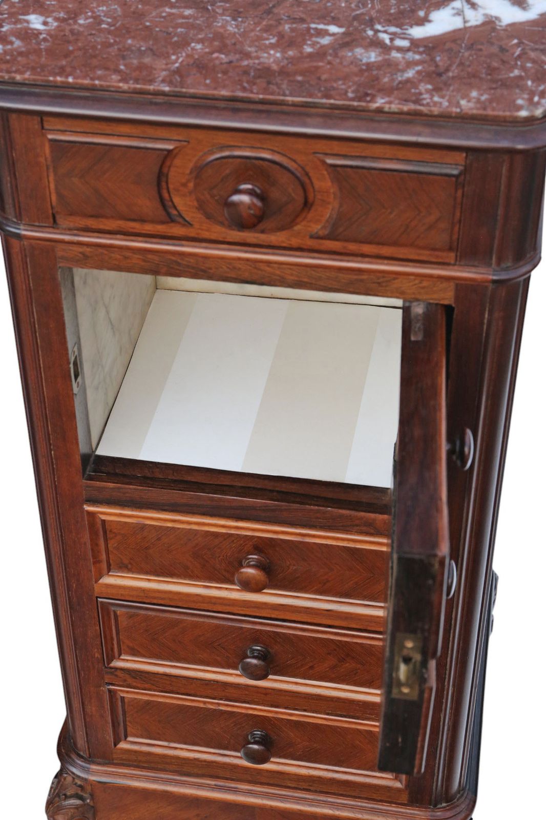 Antique C.1910 Pair Of Tall Parquetry Veneer Bedside Tables – Fine Quality Nightstands photo vinterior