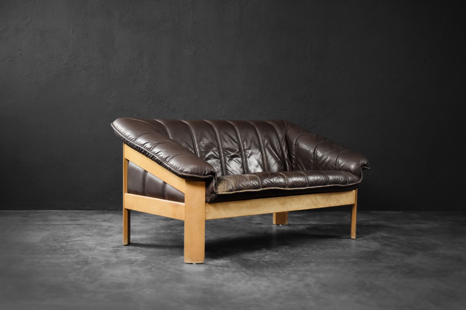 Vintage Danish Modern Brown Leather Two Seater Sofa, 1970s photo 1753.0