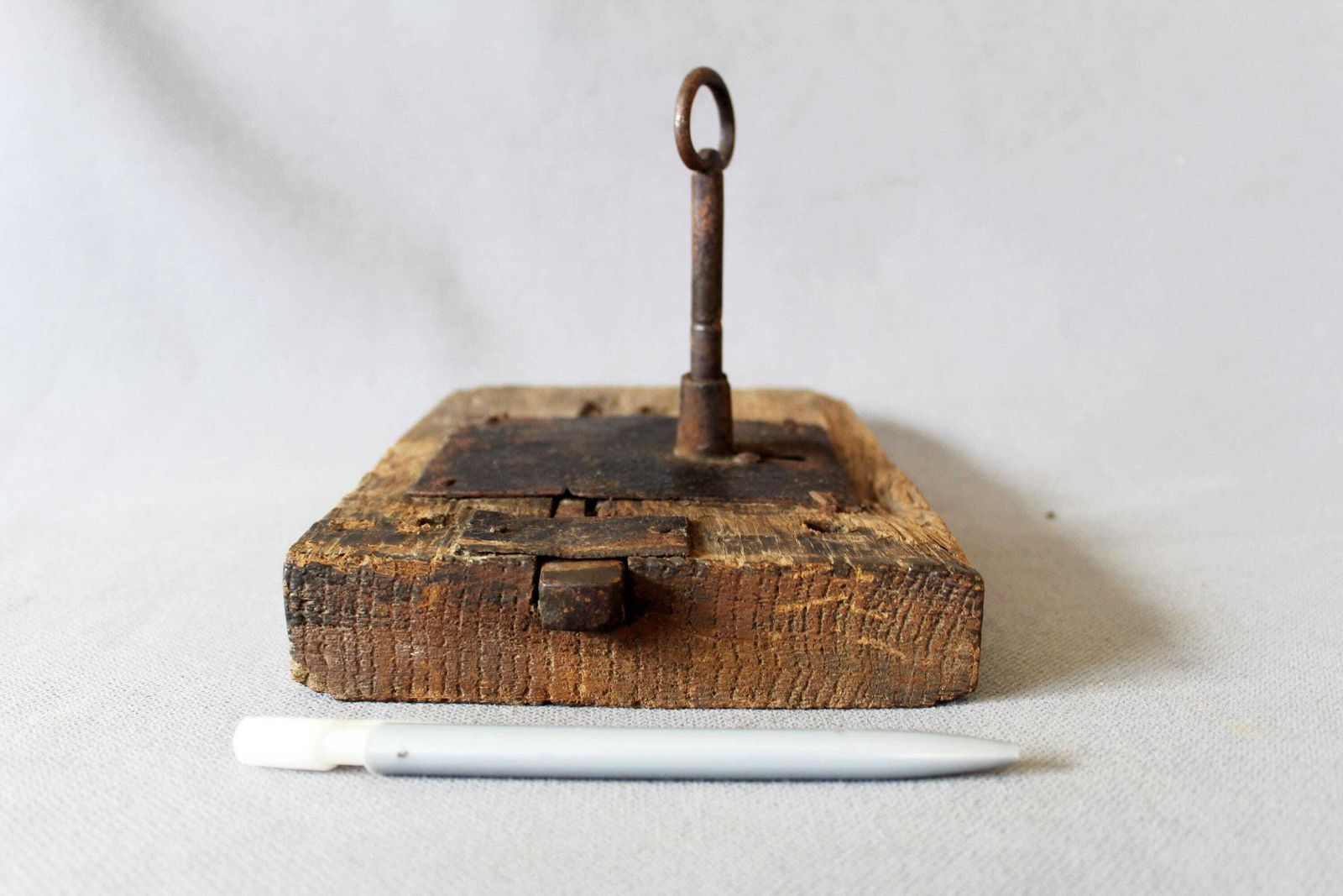 Large Antique French Farmhouse Barn Wood And Iron Door Lock With Key, Forged Iron, Hand Made, Restoration External Entrance, Country Rustic photo buy