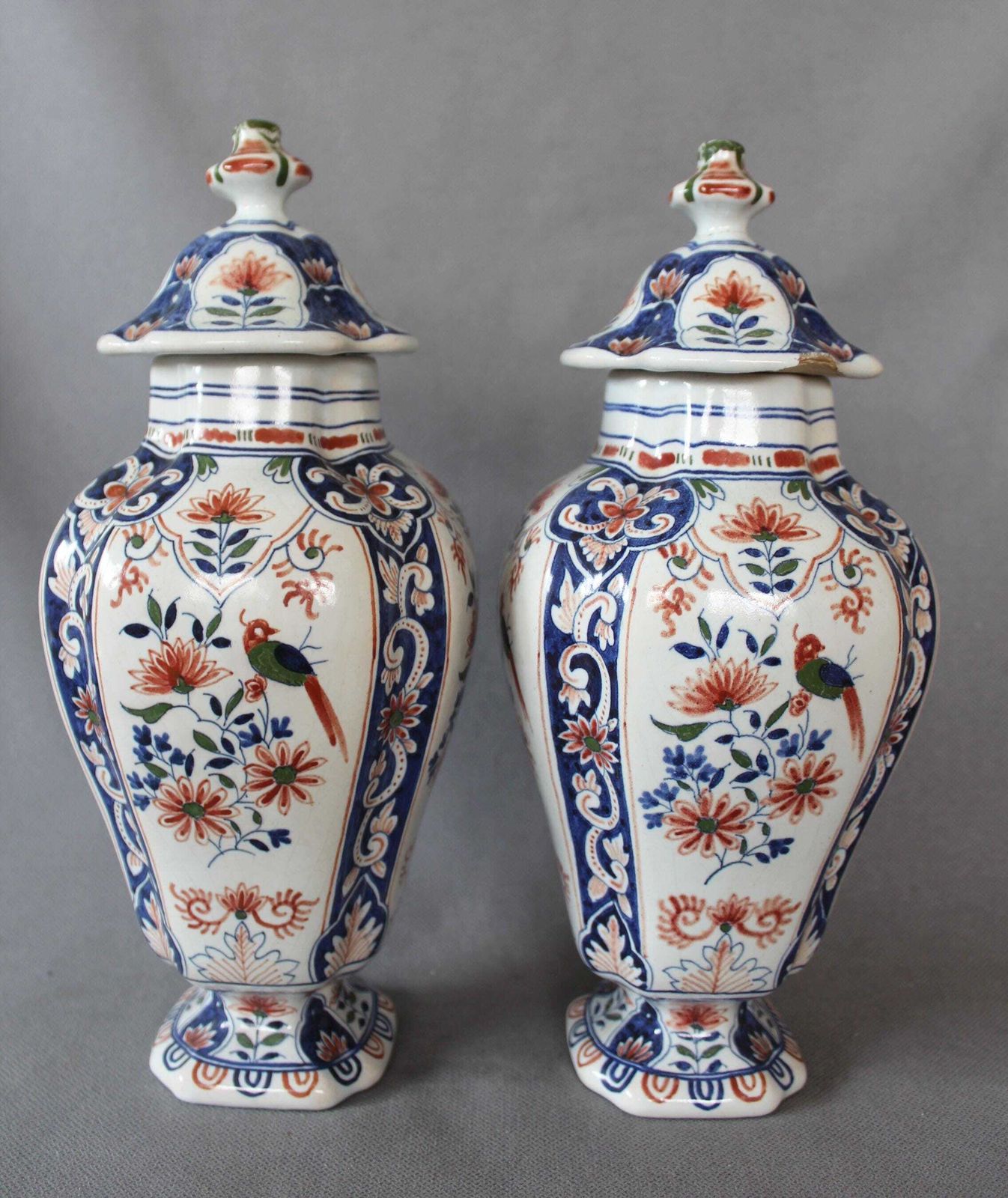Set Of 2 Antique Belgium Boch Freres Bfk Ceramic Ginger Jar, Lidded Pedestal Jar, 19th Century Chambre Des Peintres Studio, Imari Design photo 150.0