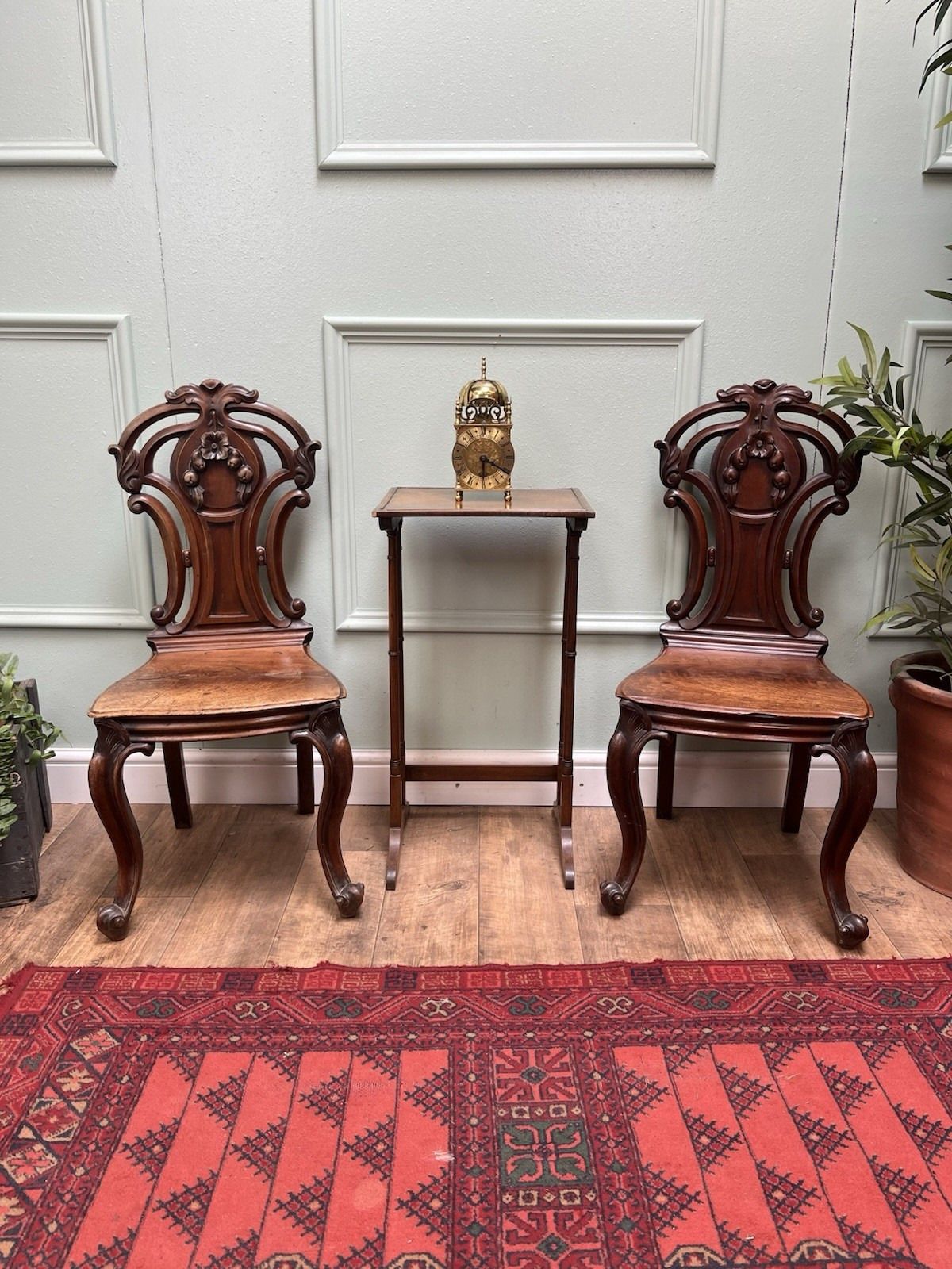Stunning Pair Of 19th Century Victorian Antique Carved Mahogany Hall Chairs