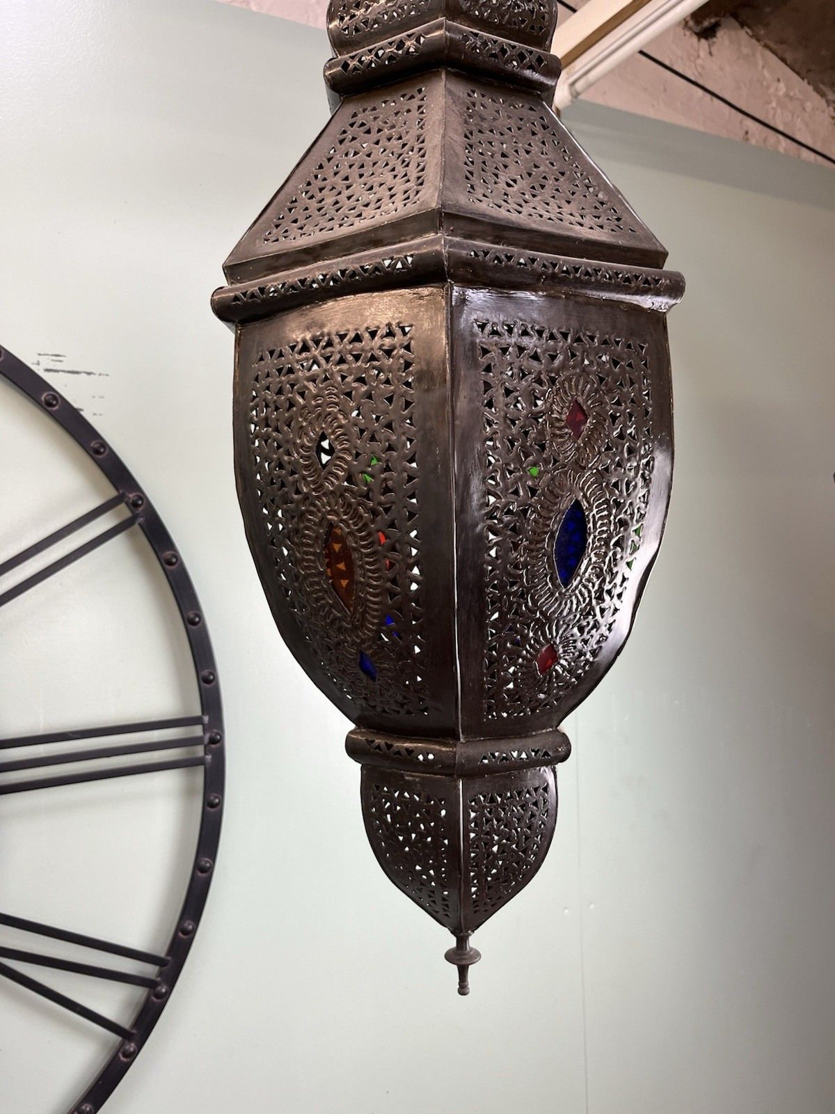 Stunning Pair Of Moroccan Moorish Arabic Metal Glass Ceiling Pendant Light Shade photo vinterior
