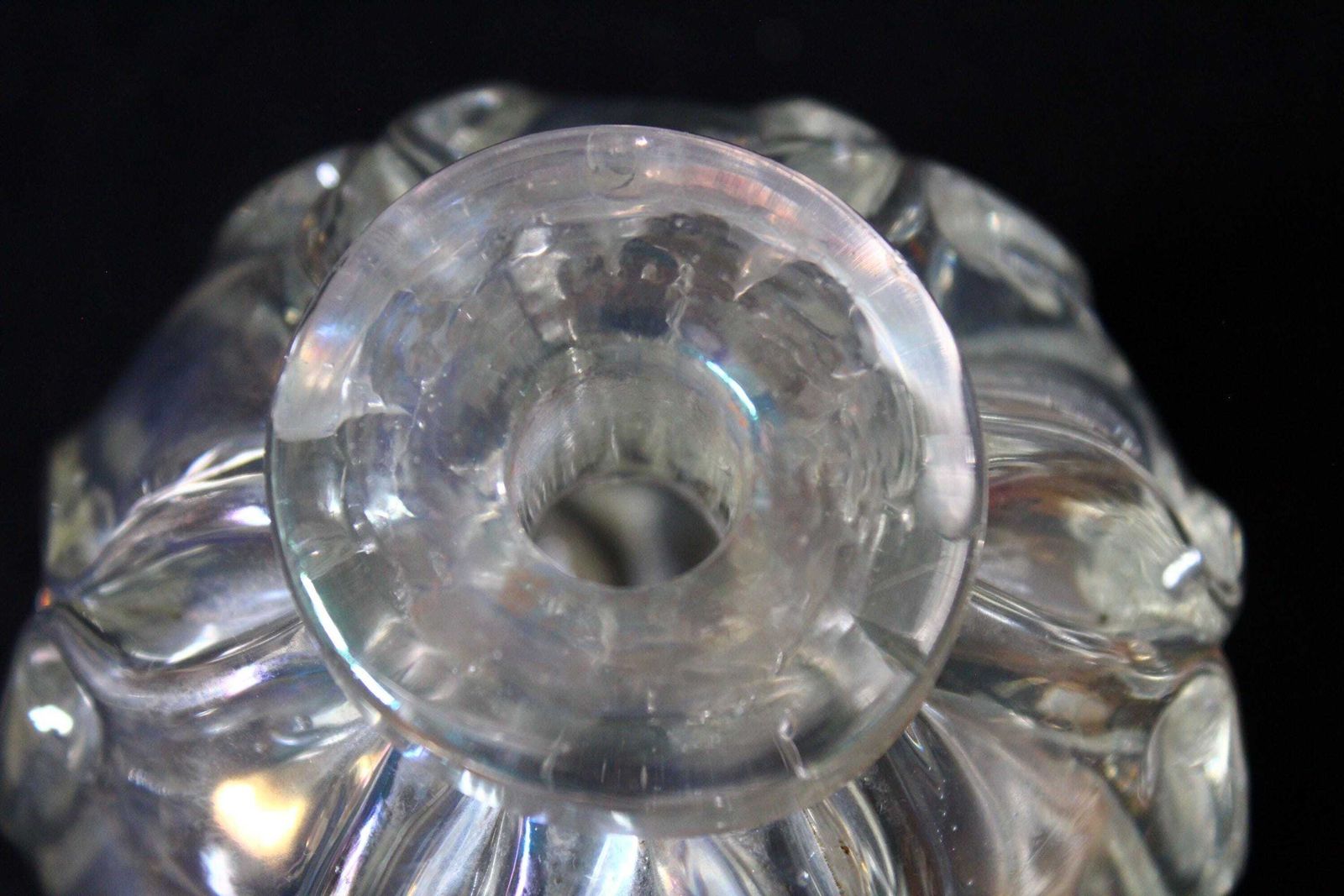 photo for sale Vintage Art Ball Finial, Staircase Finial, Molded Ball, Lightly Irridescent, Geometric Shape, Bottle Vase, Clear Transparency