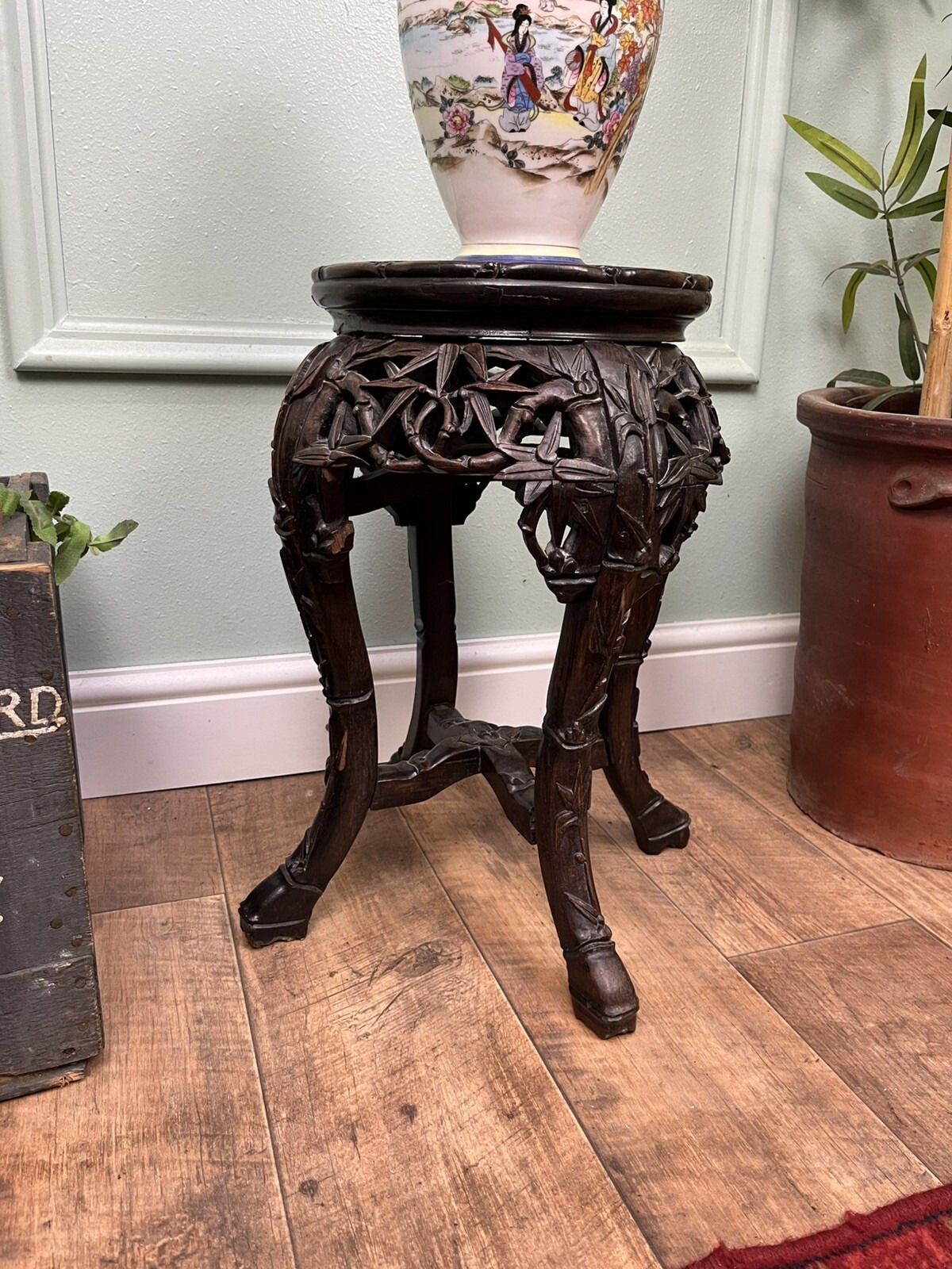 19th Century Antique Carved Chinese Side Table Jardiniere Stand Marble Top photo furniture
