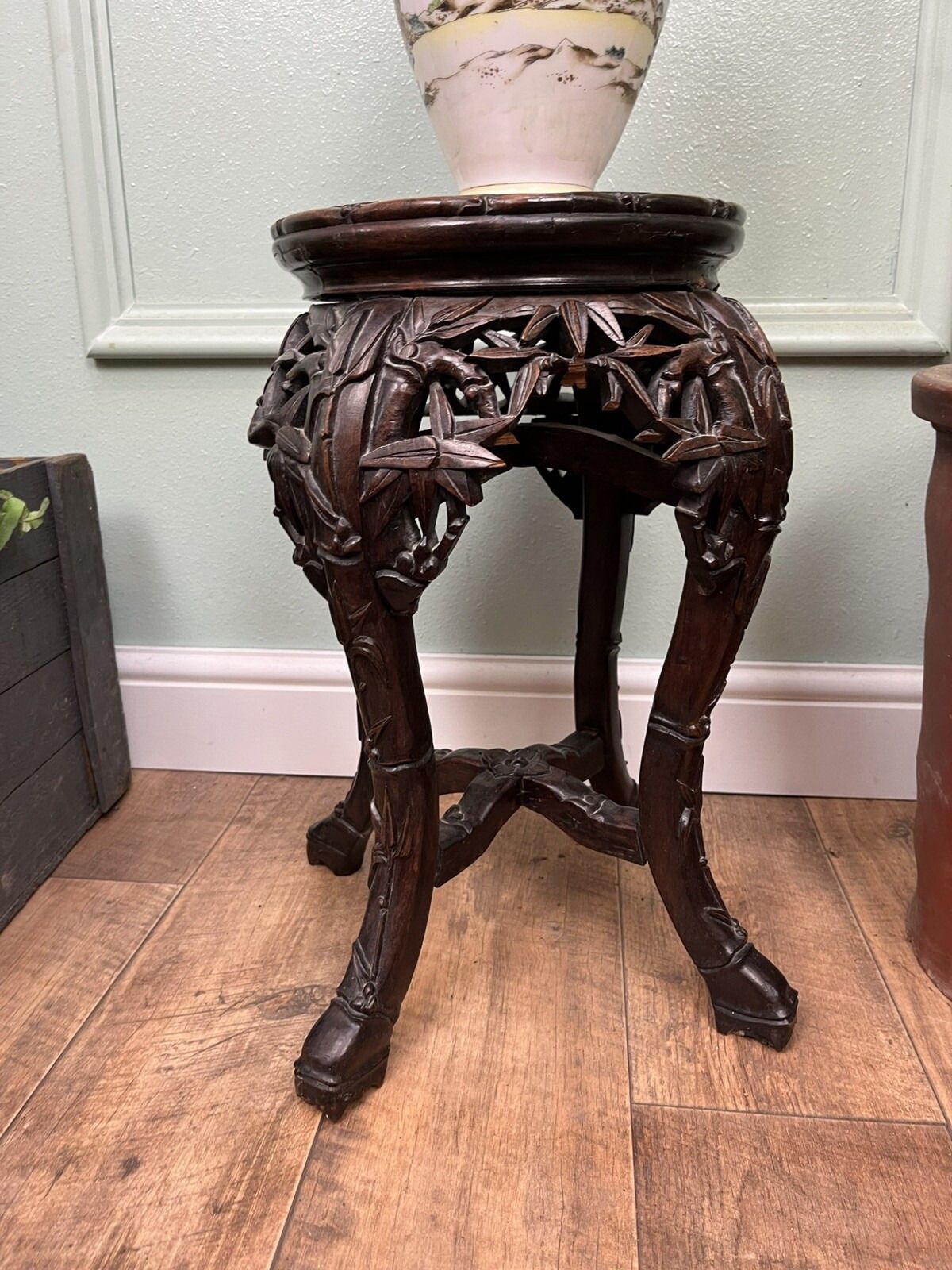 19th Century Antique Carved Chinese Side Table Jardiniere Stand Marble Top photo 325.0