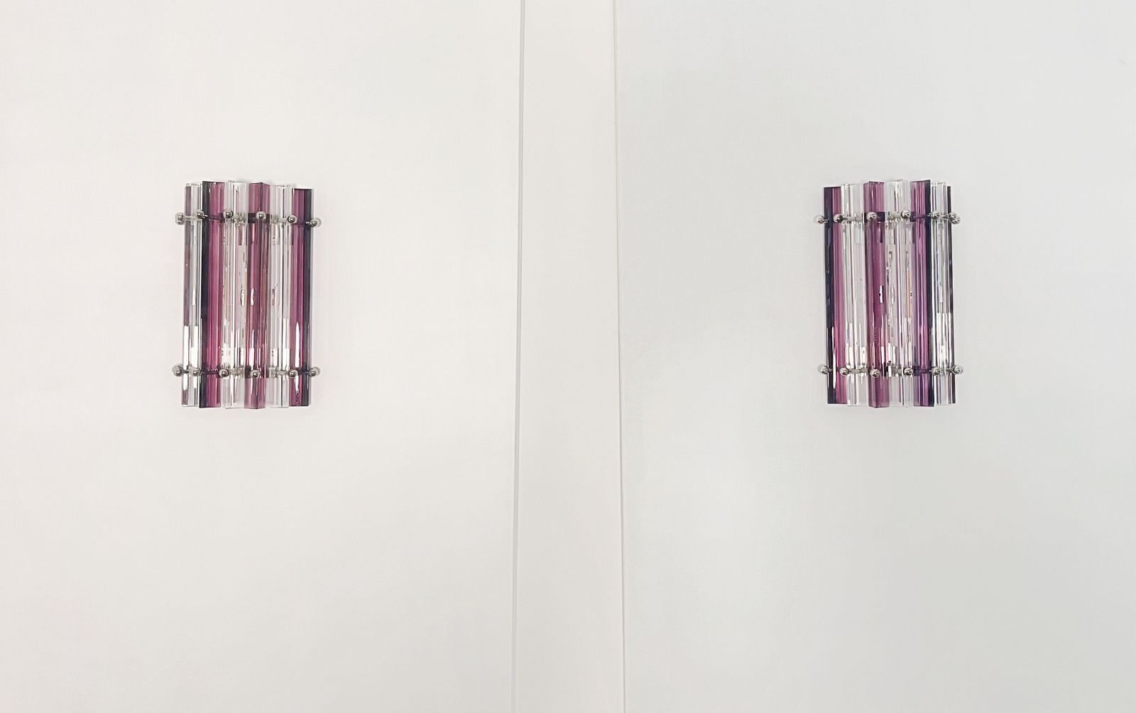Pair Of Vintage Murano Wall Sconce – Clear  And Amethyst Triedri   Column Model photo buy