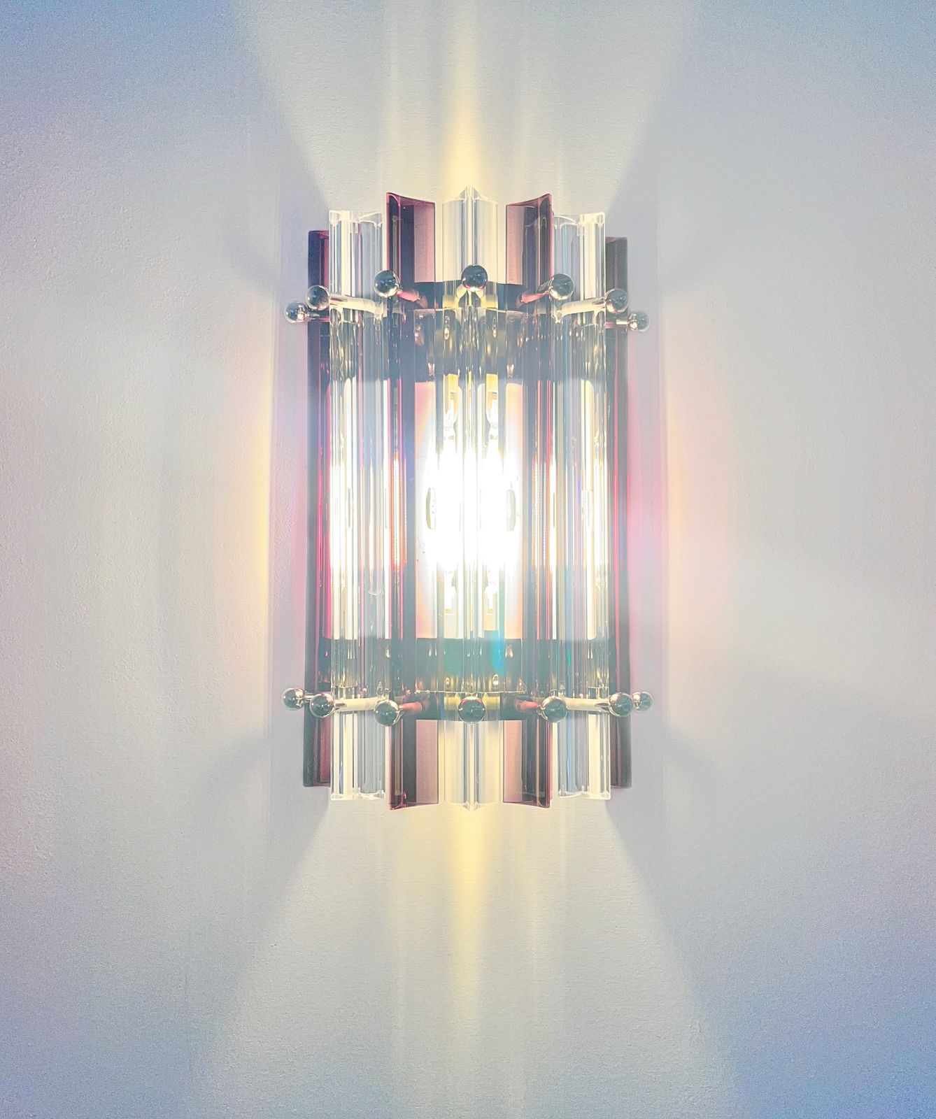 575.0 Pair Of Vintage Murano Wall Sconce – Clear  And Amethyst Triedri   Column Model photo