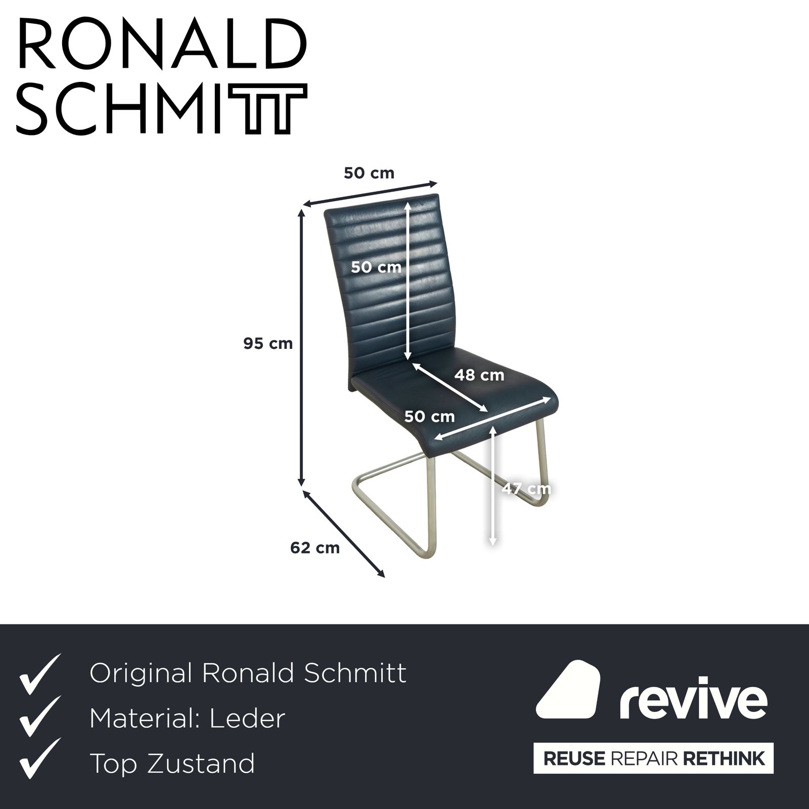 Set Of 4 Ronald Schmitt Leather Cantilever Chairs, Blue And Navy photo furniture
