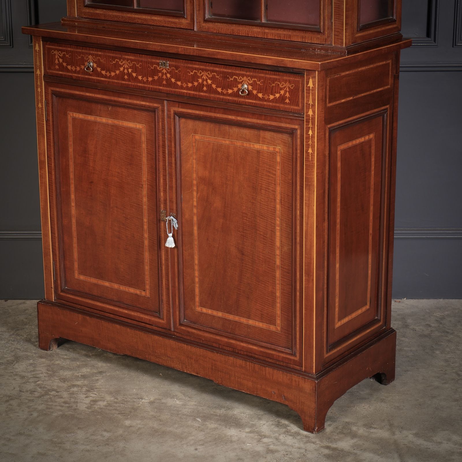 photo for sale Marquetry Inlaid Mahogany Glazed Cabinet