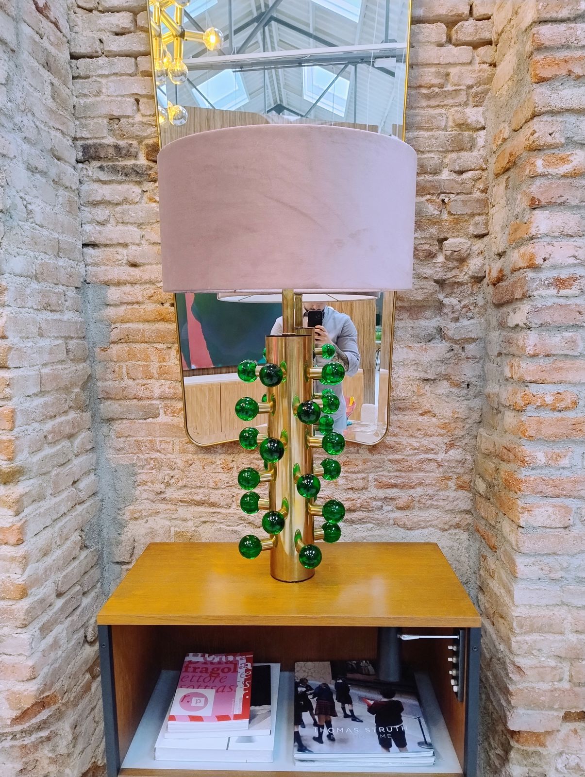 In The Style Of Midcentury Green Murano Glass And Brass Base Italian Table Lamps photo buy