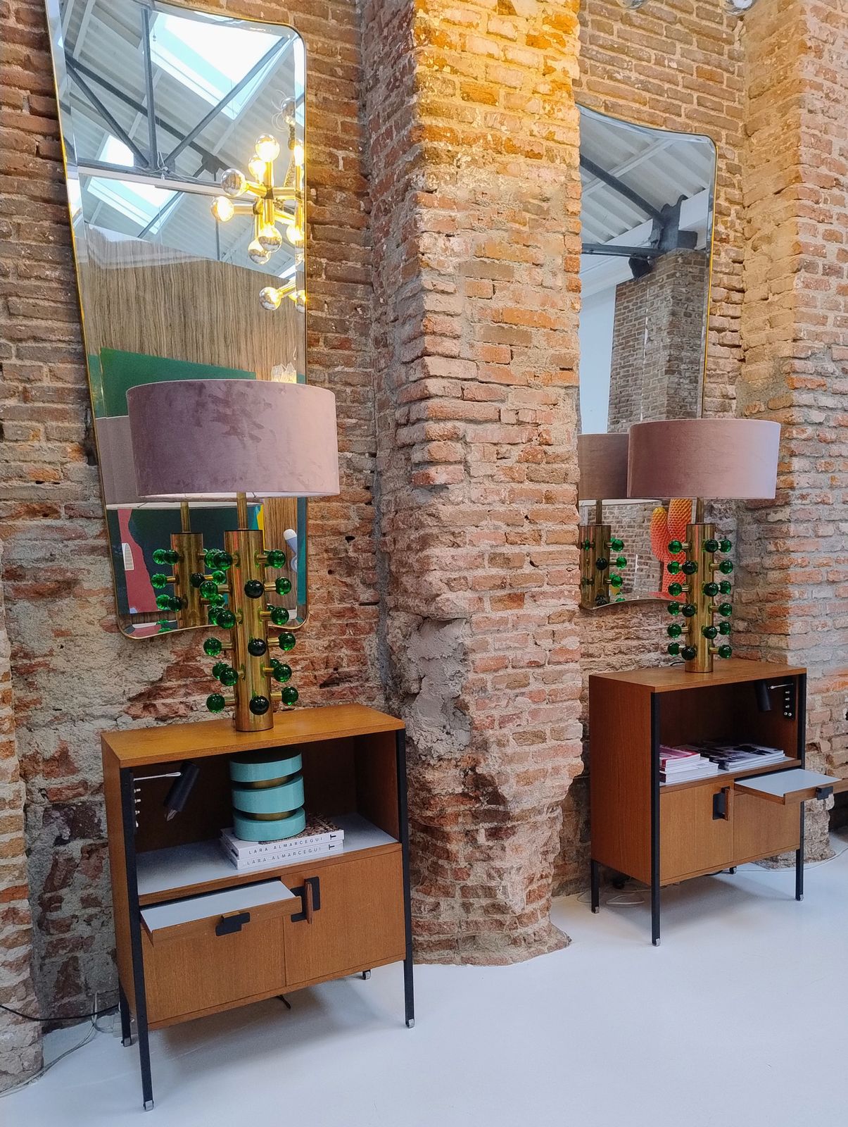 photo furniture In The Style Of Midcentury Green Murano Glass And Brass Base Italian Table Lamps