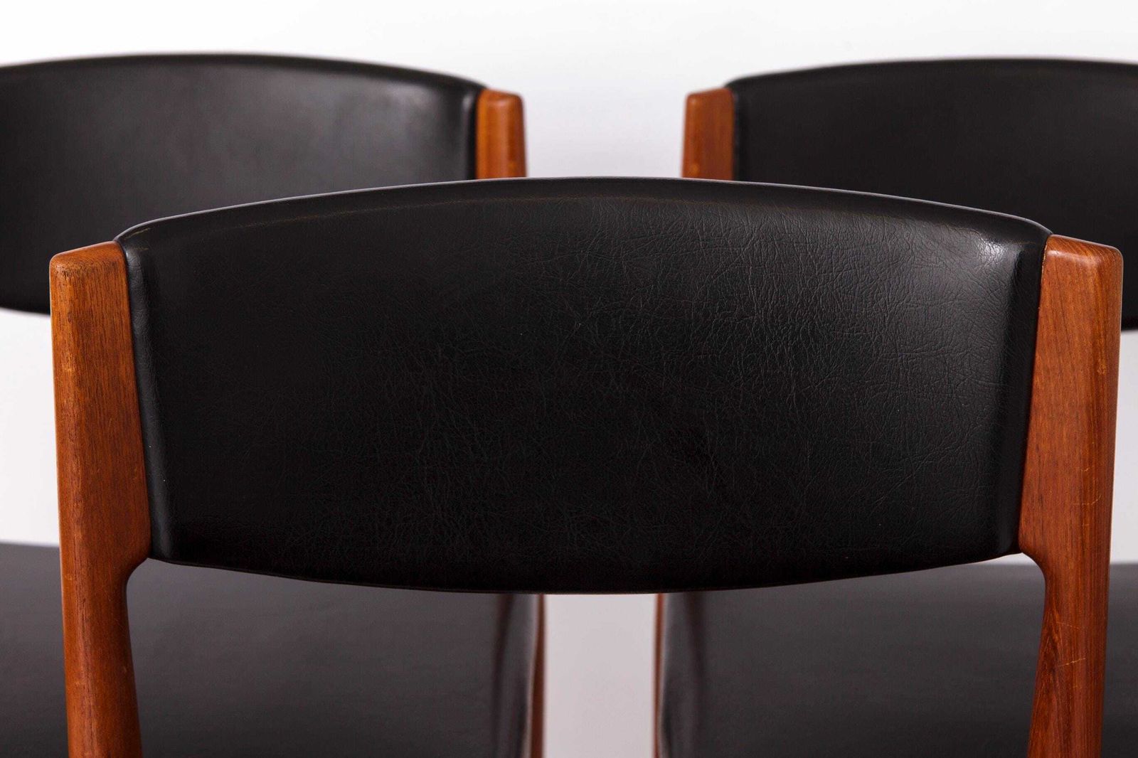 Set Of 4 Grete Jalk Teak Dining Chairs For Glostrup, 1960s | Danish Mid Century Modern Vintage Chairs With Black Leather Seats photo furniture