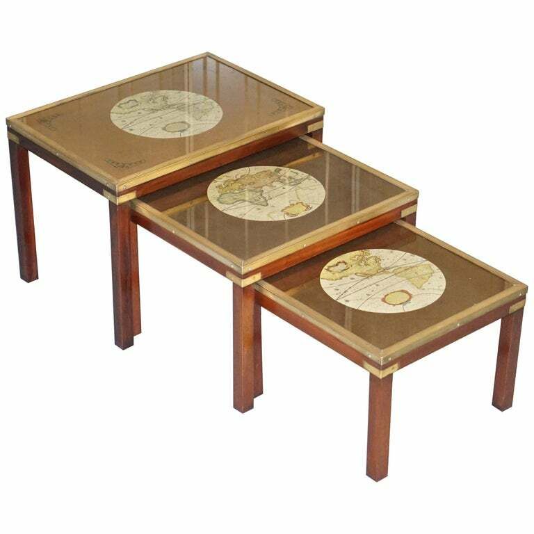 Rare Lovely Coffee & Side Table Nest Of Tables Military Campaign With World Maps