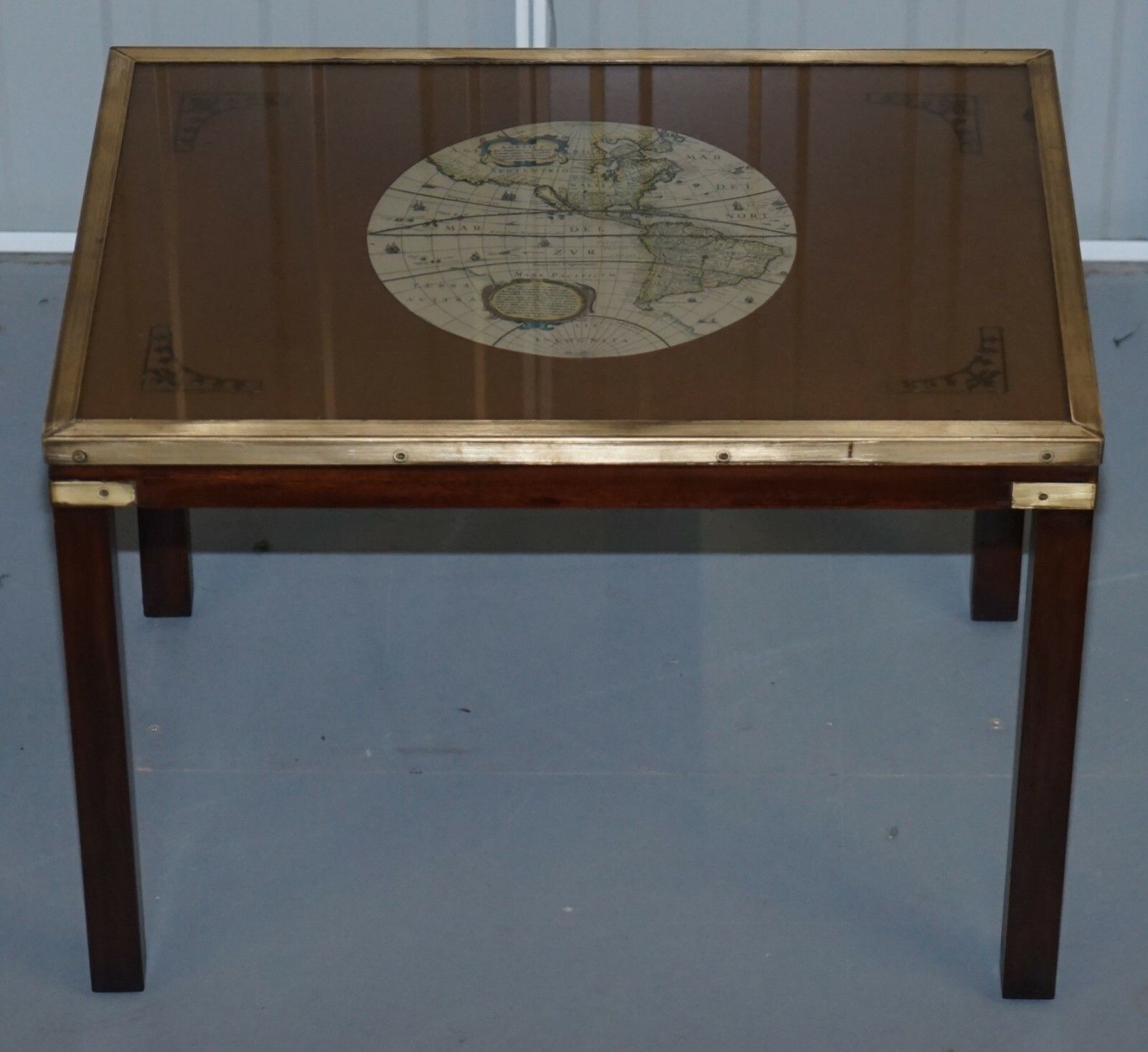 Rare Lovely Coffee & Side Table Nest Of Tables Military Campaign With World Maps photo for sale