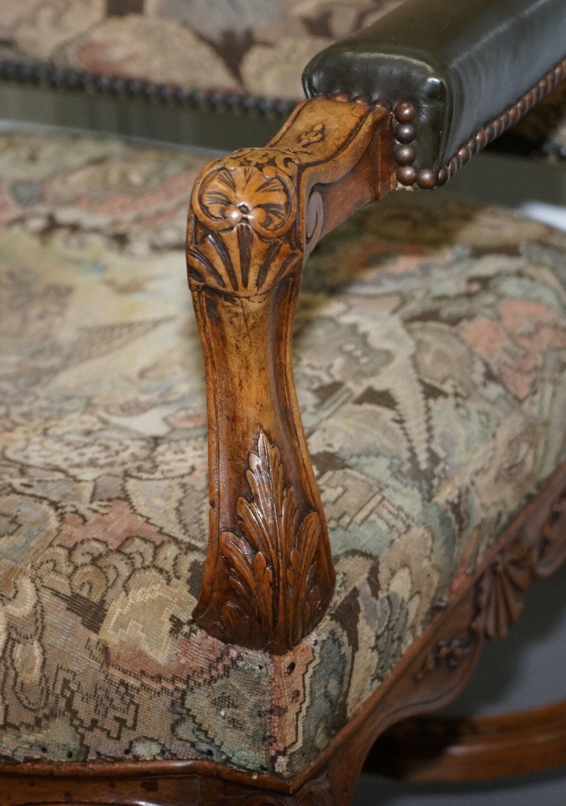 Rare 19th Century French Embroidered Armchair Ornately Carved Frame High Back photo buy